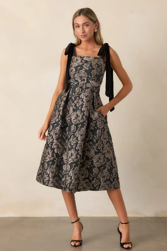 Lace DressSweet Disposition Black Floral Jacquard Midi Dress