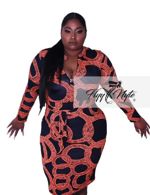 Lace DressPlus Size Faux Wrap Mini Dress in Orange and Black