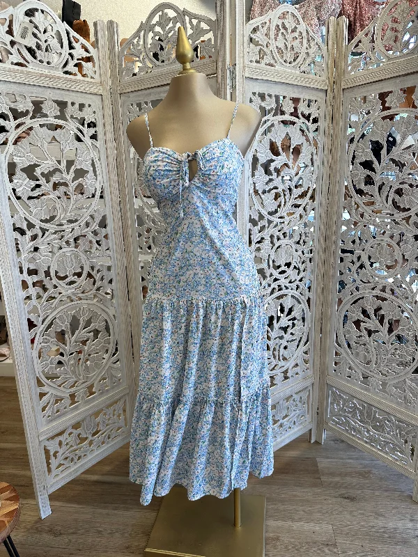 women's wrinkle-resistant dressesBlue Floral Maxi Dress