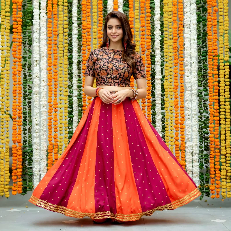 Maroon & Rust Polka & Jaal Festive Lehenga Crop Top Set