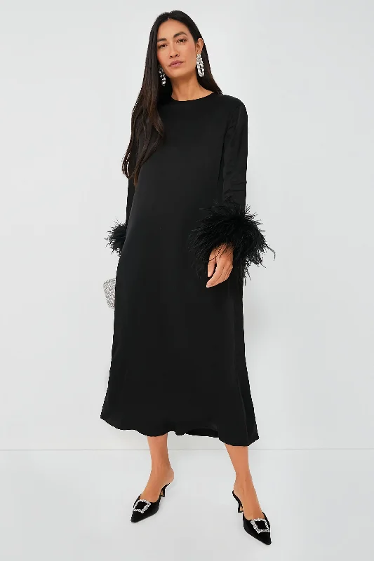 women's boho dressesBlack Suzi Maxi Dress with Detachable Feathers