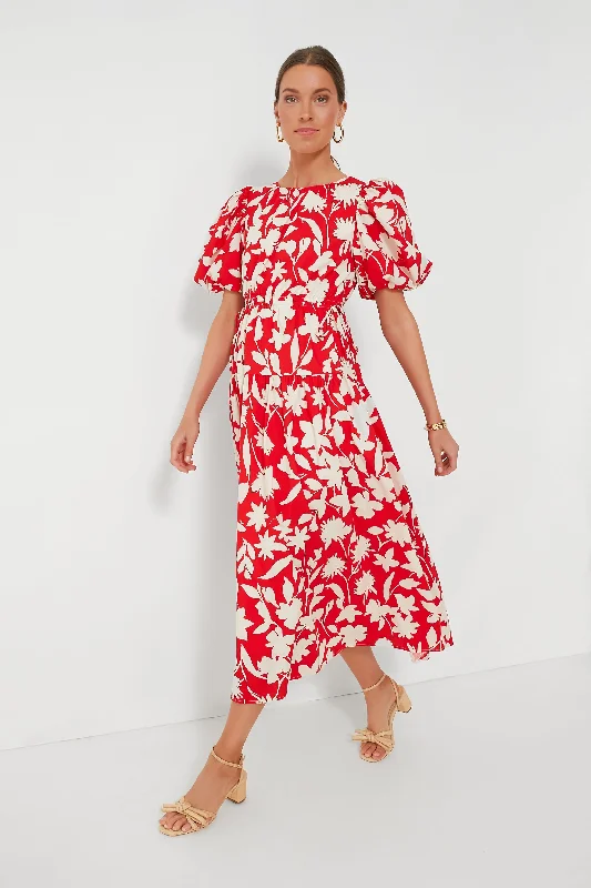 women's made-to-order dressesRed Floral Maxi Dress