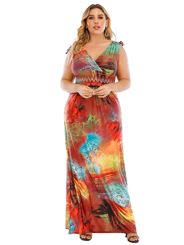 women's tall dressesKittenAlarm - Plus Size M-6XL Surplice Front Elastic Waist Multicolor Fantastic Maxi Dress