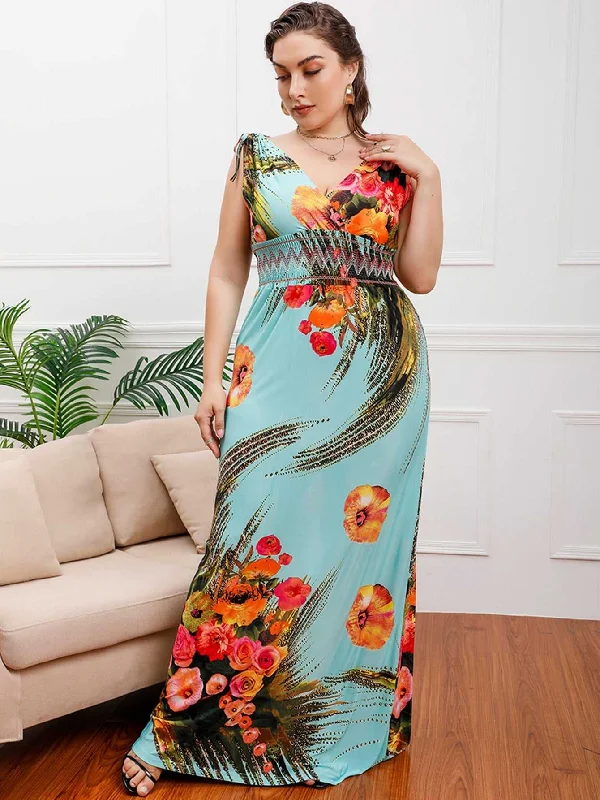 women's denim dressesKittenAlarm - Plus Size Surplice Front Smocked Waist Maxi Dress