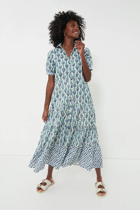 Ribbon DressBlue Multi Short Sleeve Maxi Dress