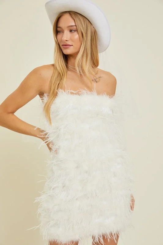 Sequined DressForever And Ever White Feather Mini Dress