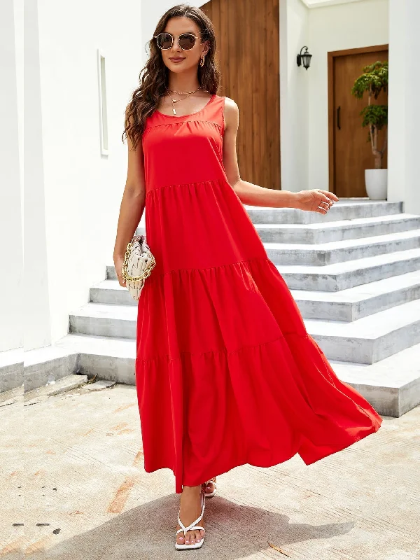 Peplum Hem DressKittenAlarm - Solid Ruffle Hem Tank Maxi Dress