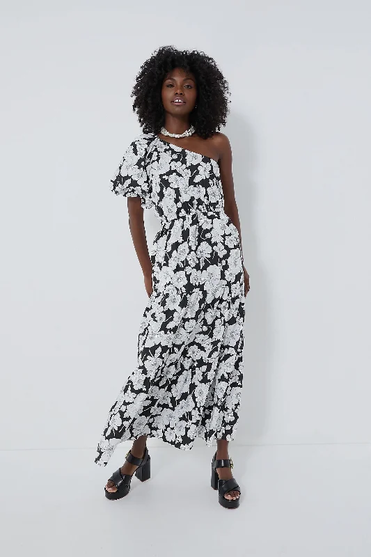 Cheetah Print DressBlack & White Floral One Shoulder Maureen Maxi Dress