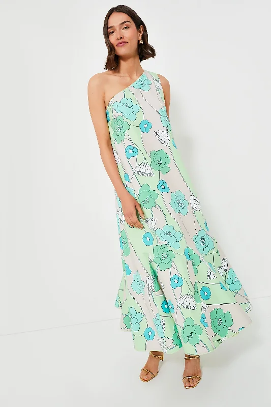 women's bell-sleeved dressesGreen and Blue Floral Sabine Maxi Dress