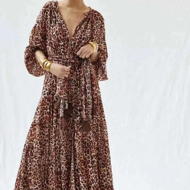 Solid Color DressKittenAlarm - Felice Allover Leopard Print Maxi Dress