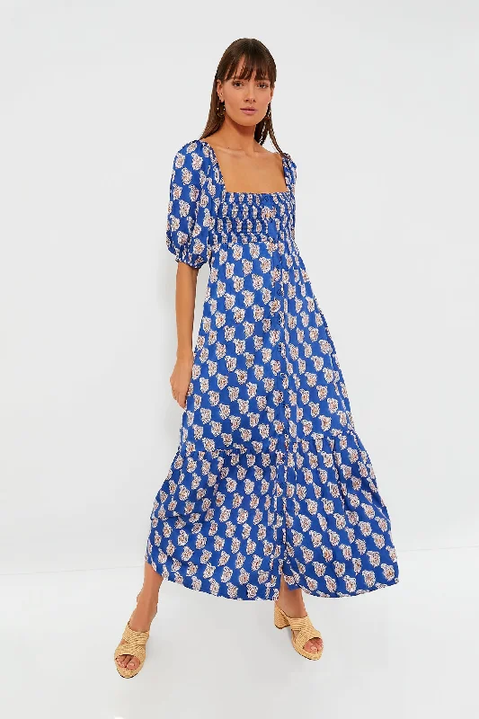 A-Line DressBlue Paisley Flower Satin Santiago Maxi Dress