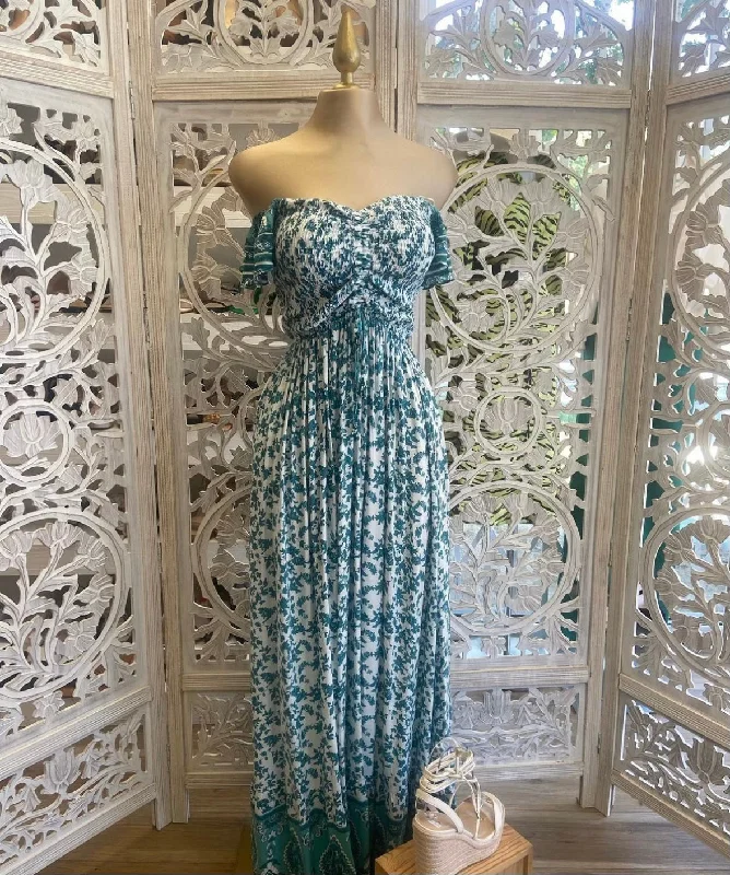 Halter DressGreen and White Floral Maxi Dress