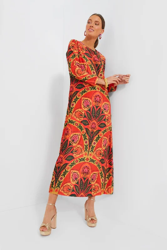 Knit DressRed Positano Long Sleeve Velvet Shift Maxi Dress