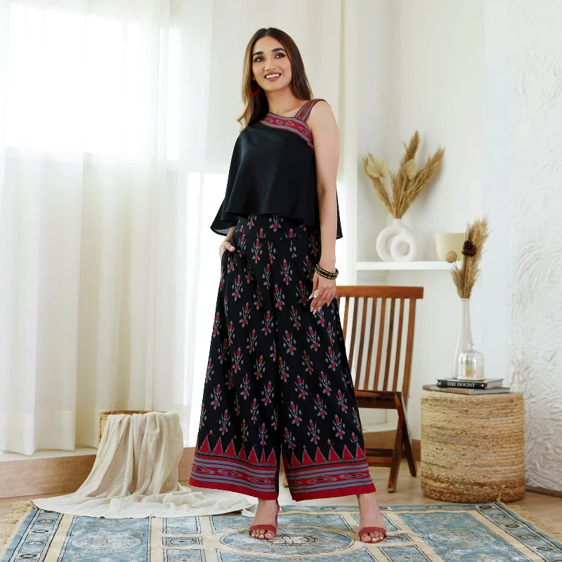 Black Ikat Printed Top Palazzo Set