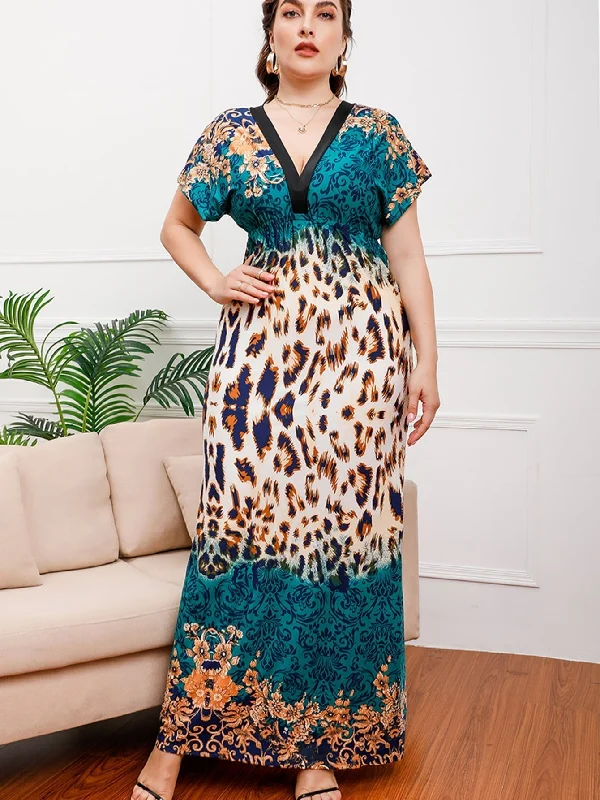 Trumpet DressKittenAlarm - Plus size Black Leopard Smocked Waist Maxi Dress