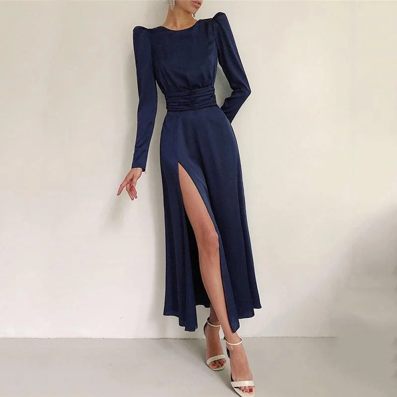 Ruffle DressKittenAlarm - Callia Belted Thigh Slit Maxi Dress