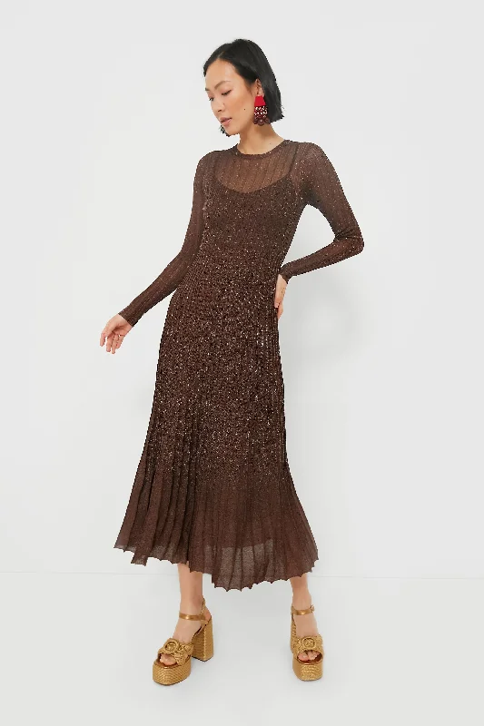 women's stylish dressesExclusive Brown Long Sleeve Maxi Dress