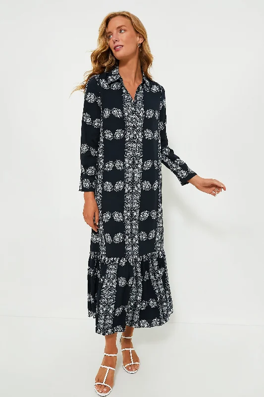 women's evening dressesNavy Floral Miller Maxi Shirt Dress