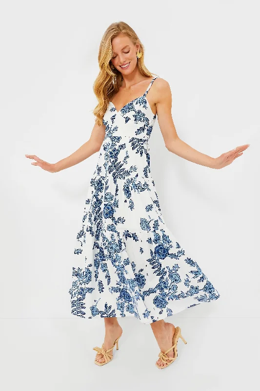 women's silk dressesBlue Multi Plunge Maxi Dress