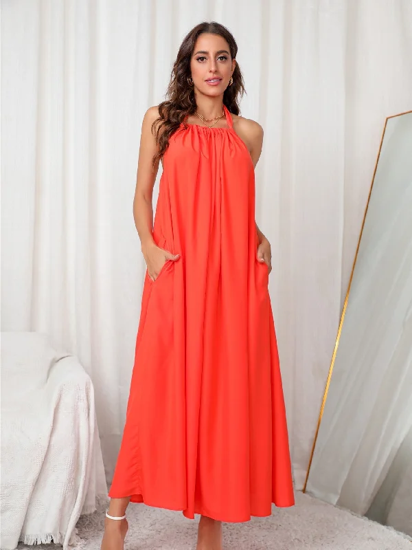 women's empire-line dressesKittenAlarm - Backless Halter Maxi Dress