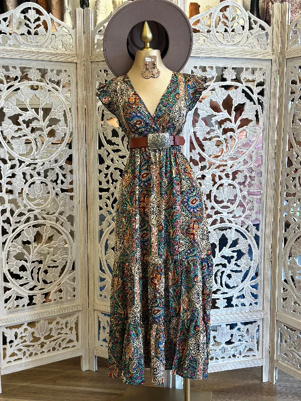 women's hourglass figure dressesMulti Pattern Maxi Western Dress- Stretchy