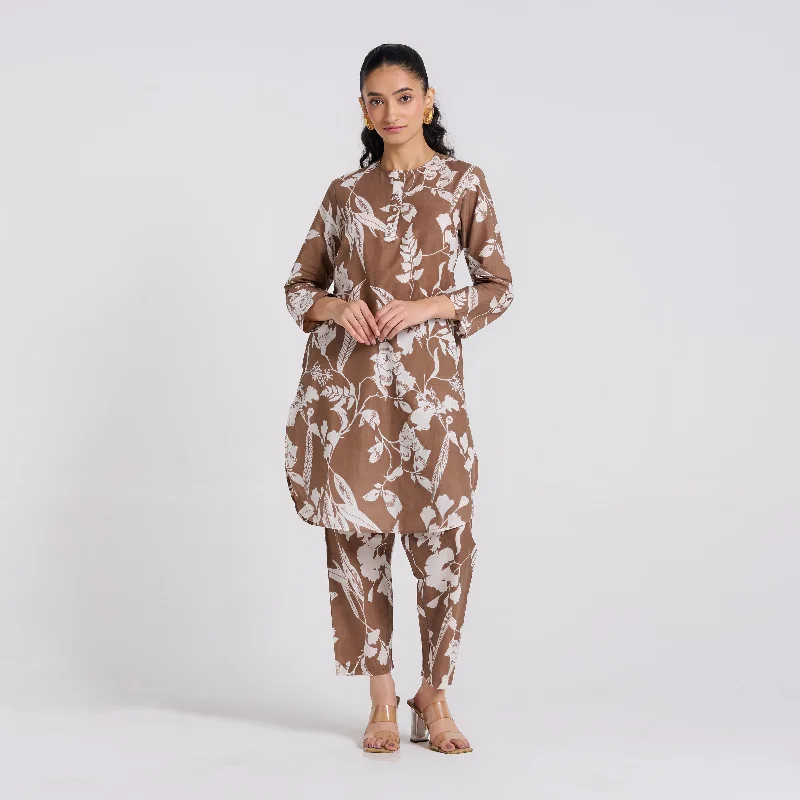 Brown Floral Pure Cotton Co-ord Set