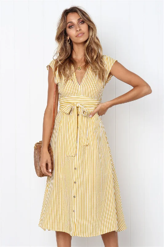 Laced-Up DressRadiant Striped Drawstring Maxi Dress