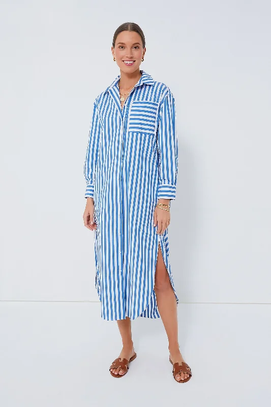 women's short-sleeved dressesBlue Stripe Constance Maxi Shirt Dress