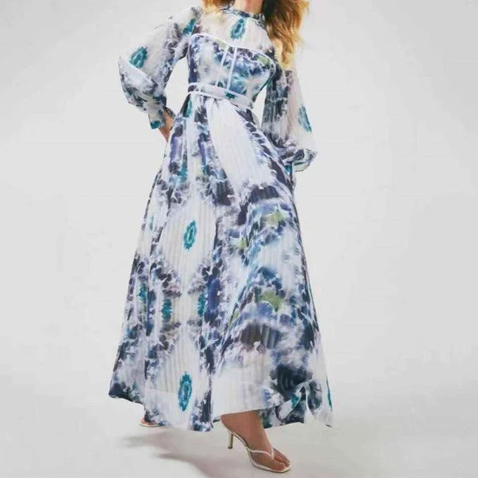 women's chiffon dressesKittenAlarm - Talitha Tie-dye Poet Sleeves Maxi Dress