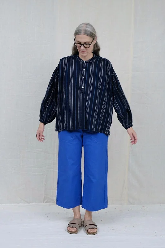 women's tops for those who want to create outfits that reflect their personal style and sense of fashionUQNATU Peasant Blouse - Indigo Awning Stripe