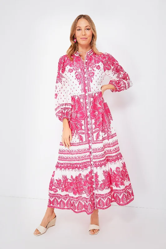 Scoop-Neck DressTropical Woodcut Maxi Eng Dress