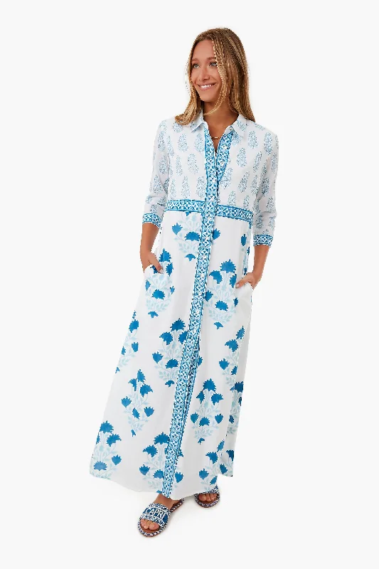 women's high-low dressesExclusive Jaipur Blue Maxi Shirt Dress