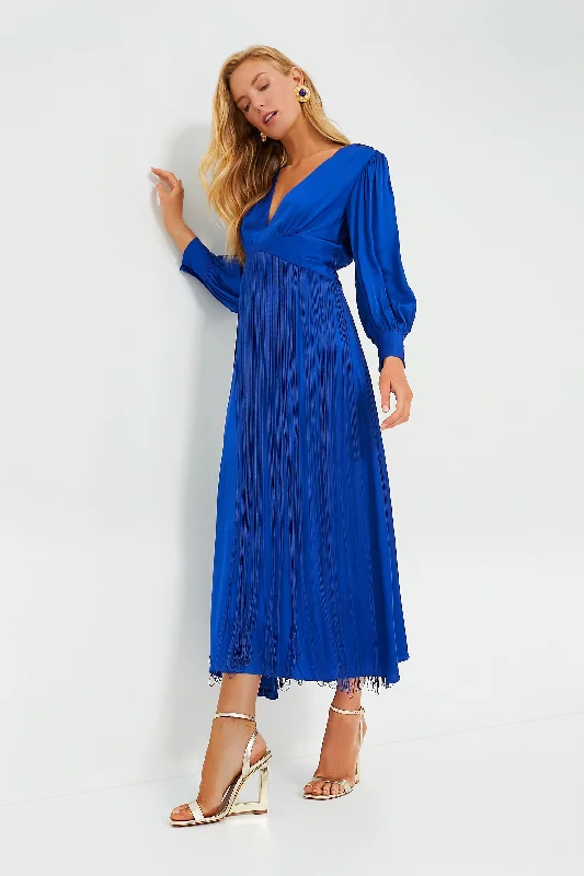 women's retro dressesBright Blue Fringes Maxi Dress