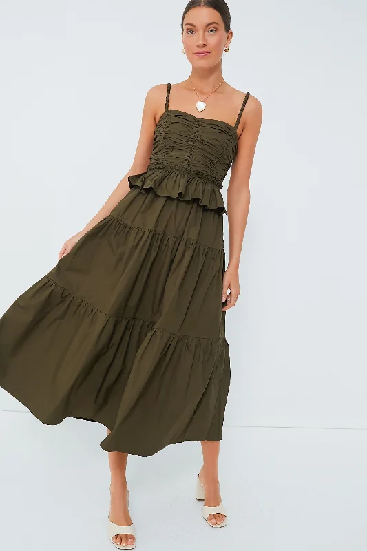 women's sleeveless dressesExclusive Olive Tiered Maxi Dress