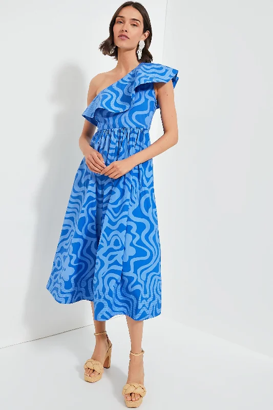 Jersey DressAshbury Blue One Shoulder Ruffle Maxi Dress