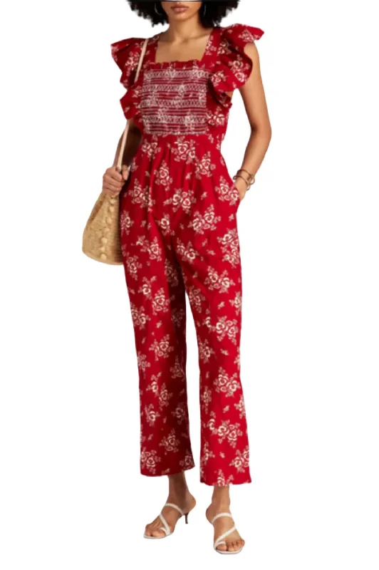 women's retro pantsAlessia Print Smocked Jumpsuit In Red