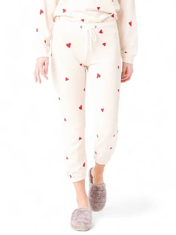 women's short pantsEmbroidered Hearts Vintage Sweatpants In Bone