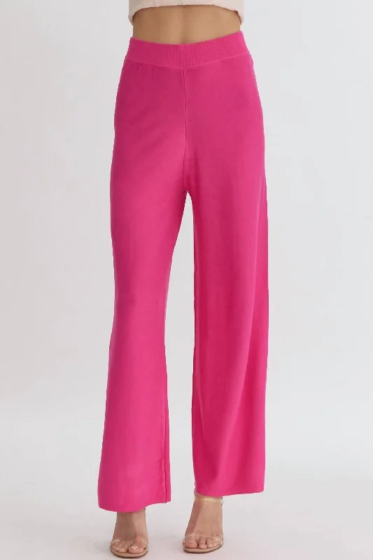 women's fall pantsHigh Waist Wide Leg Knit Pant In Hot Pink