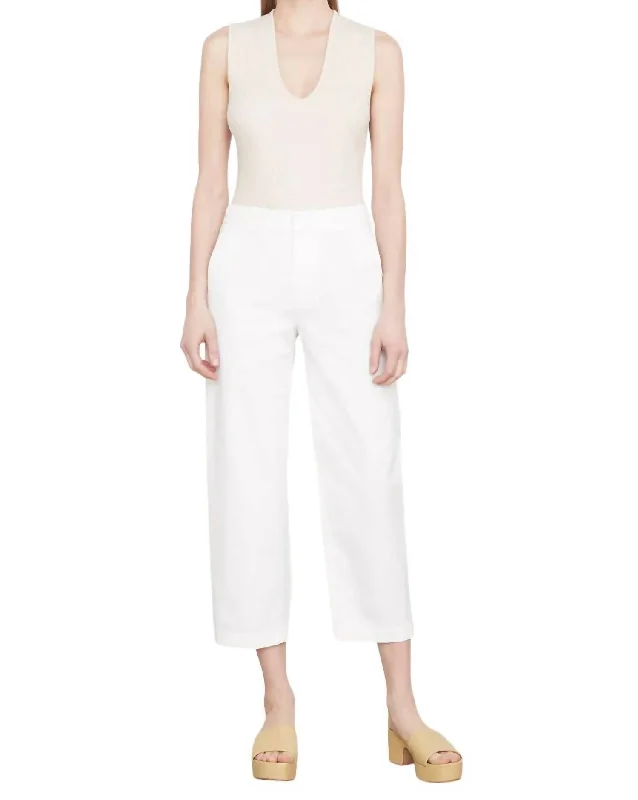 women's button-fly pantsMid-Rise Washed Cotton Crop Pant In Off White