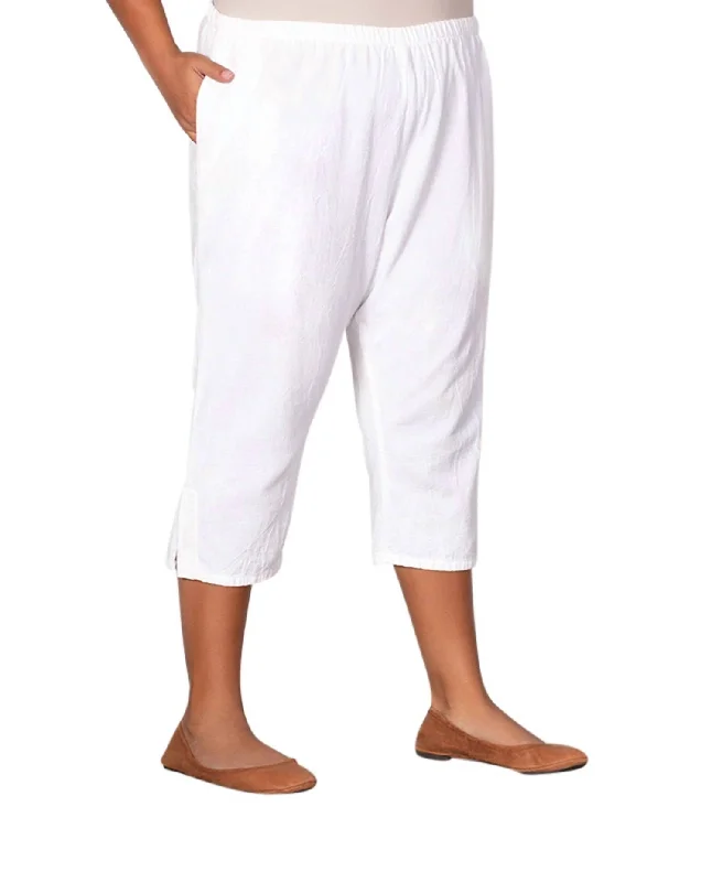 women's party pantsPull On Linen Capri Pants - Plus In White