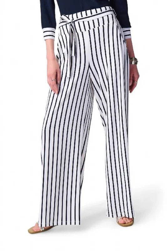 women's ankle-length pantsStriped Silky Knit Wide Leg Pants In Vanilla/midnight Blue