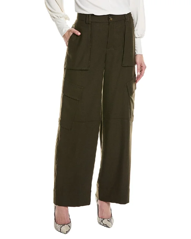 women's workout pantsVince Flannel Wide Leg Raver Wool-Blend Pant