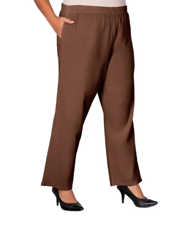 women's slim-fit pantsWide Leg Crinkle Cotton Pants - Plus In Brown