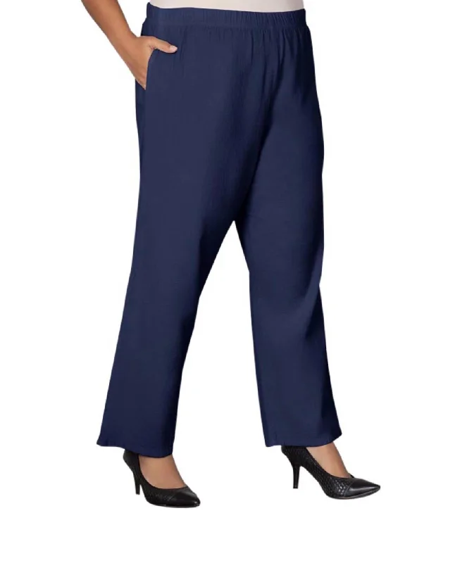 women's bell-bottom pantsWide Leg Crinkle Cotton Pants - Plus In Navy