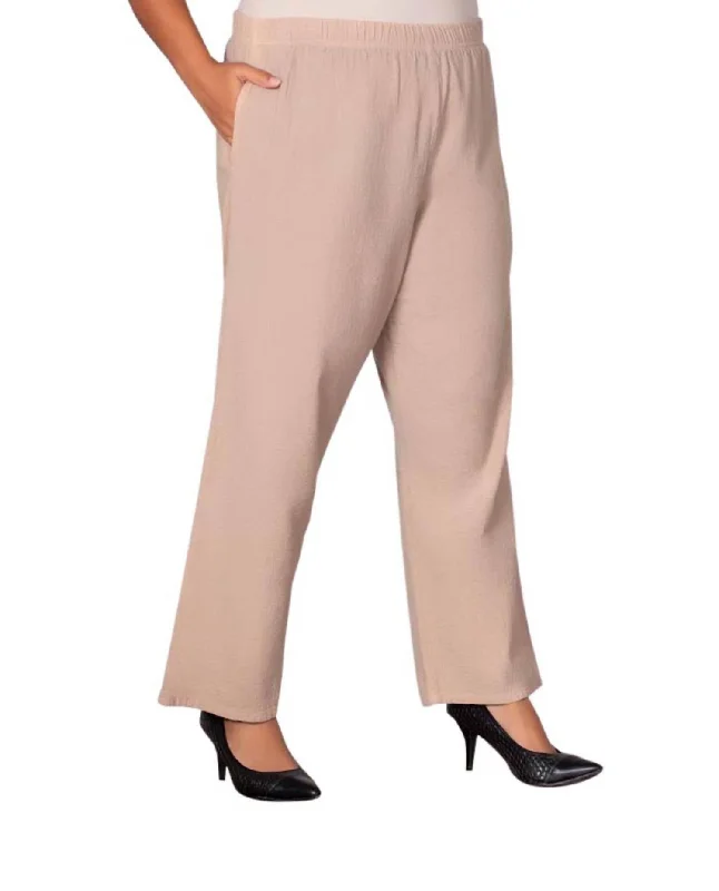 women's sustainable pantsWide Leg Crinkle Cotton Pants - Plus In Tan