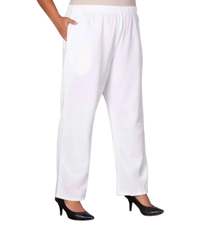 women's straight-leg pantsWide Leg Crinkle Cotton Pants - Plus In White