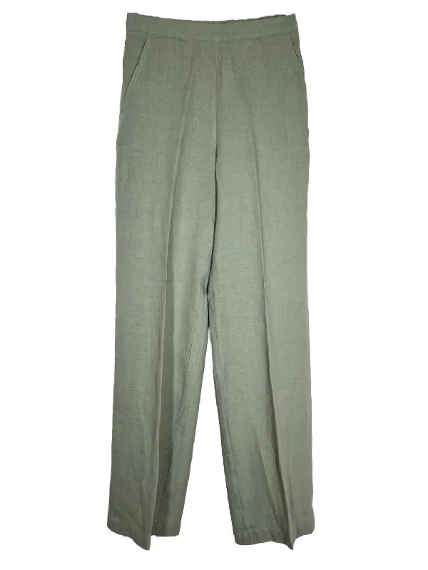 women's workout pantsWomen Solid Linen Pant In Sage Green