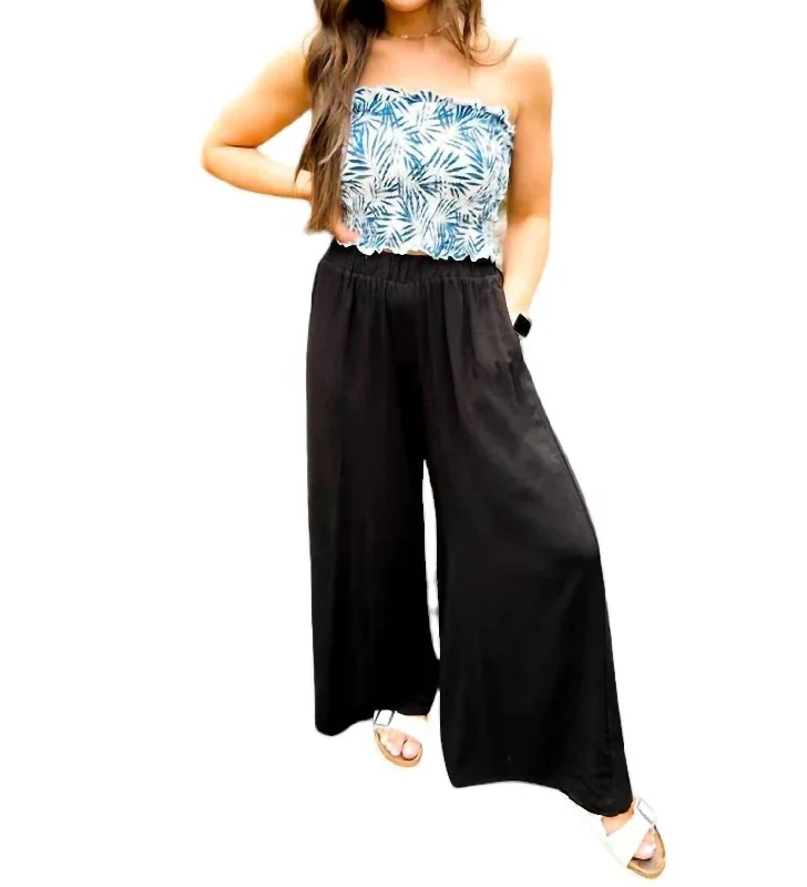 women's spandex pantsZara Wide Leg Cotton Pants In Black