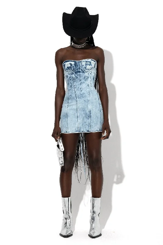 women's body-skimming dressesACID WASH DENIM CORSET DRESS