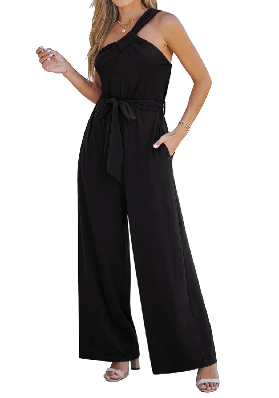 women's pastel dressesBlack Comfy Sleeveless Belted Jumpsuits & Long Rompers for Women